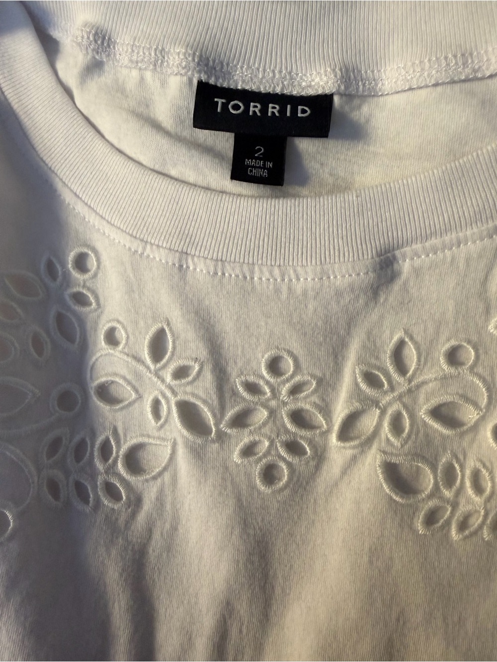 torrid White Eyelet Floral Crewneck Tee